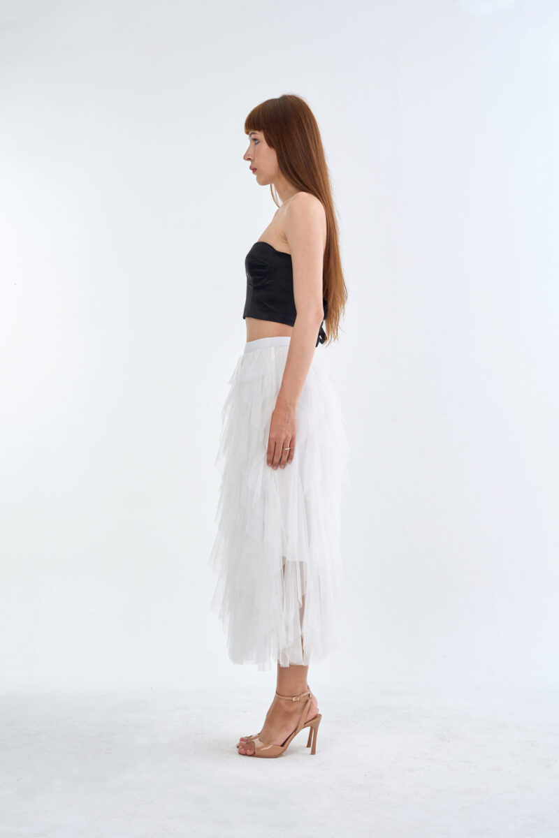 Checkmate Checkerboard Corset Top with White Cloud Layered Tulle Skirt