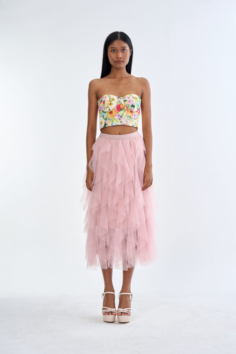 Secret Garden Floral Corset Top with Pink Romance Layered Tulle Skirt