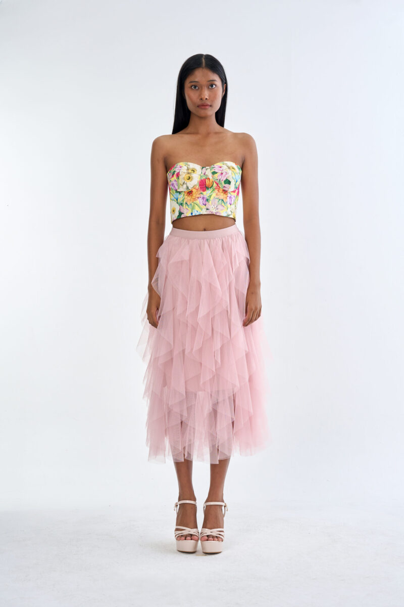 Secret Garden Floral Corset Top with Pink Romance Layered Tulle Skirt
