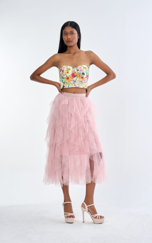 Secret Garden Floral Corset Top with Pink Romance Layered Tulle Skirt