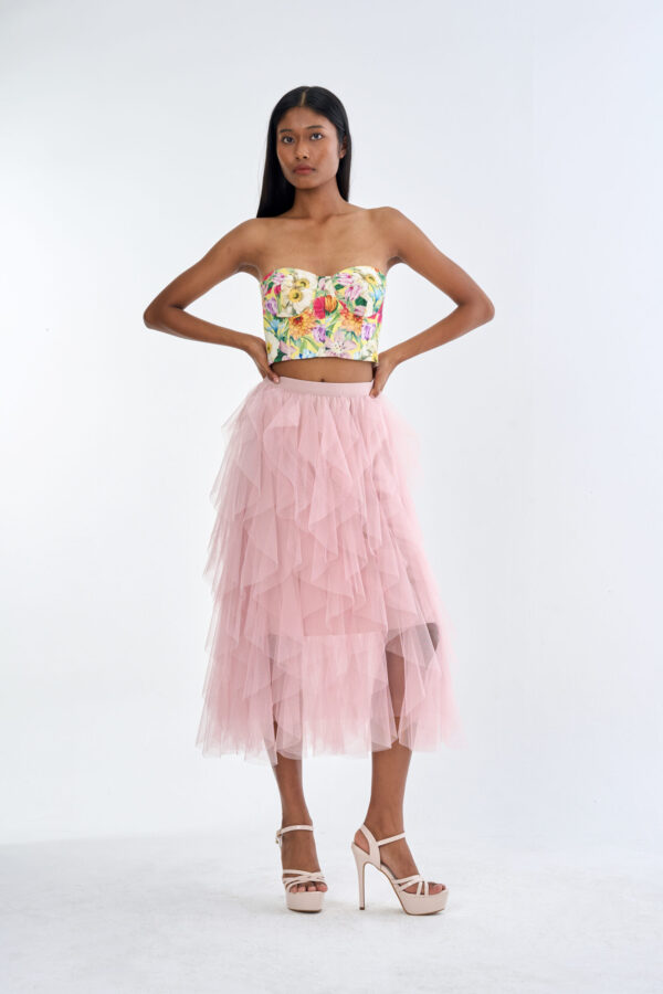 Secret Garden Floral Corset Top with Pink Romance Layered Tulle Skirt