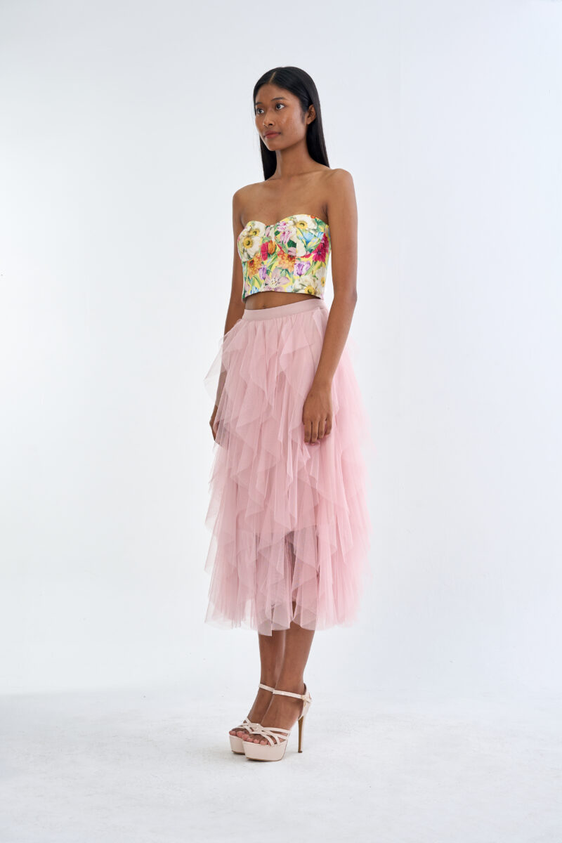 Secret Garden Floral Corset Top with Pink Romance Layered Tulle Skirt