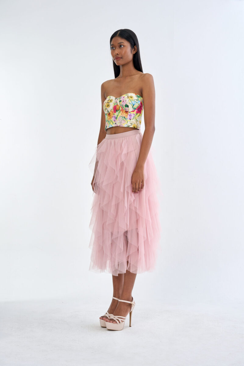 Secret Garden Floral Corset Top with Pink Romance Layered Tulle Skirt