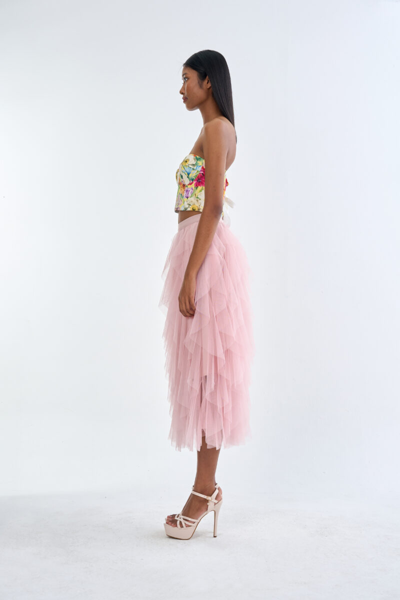 Secret Garden Floral Corset Top with Pink Romance Layered Tulle Skirt