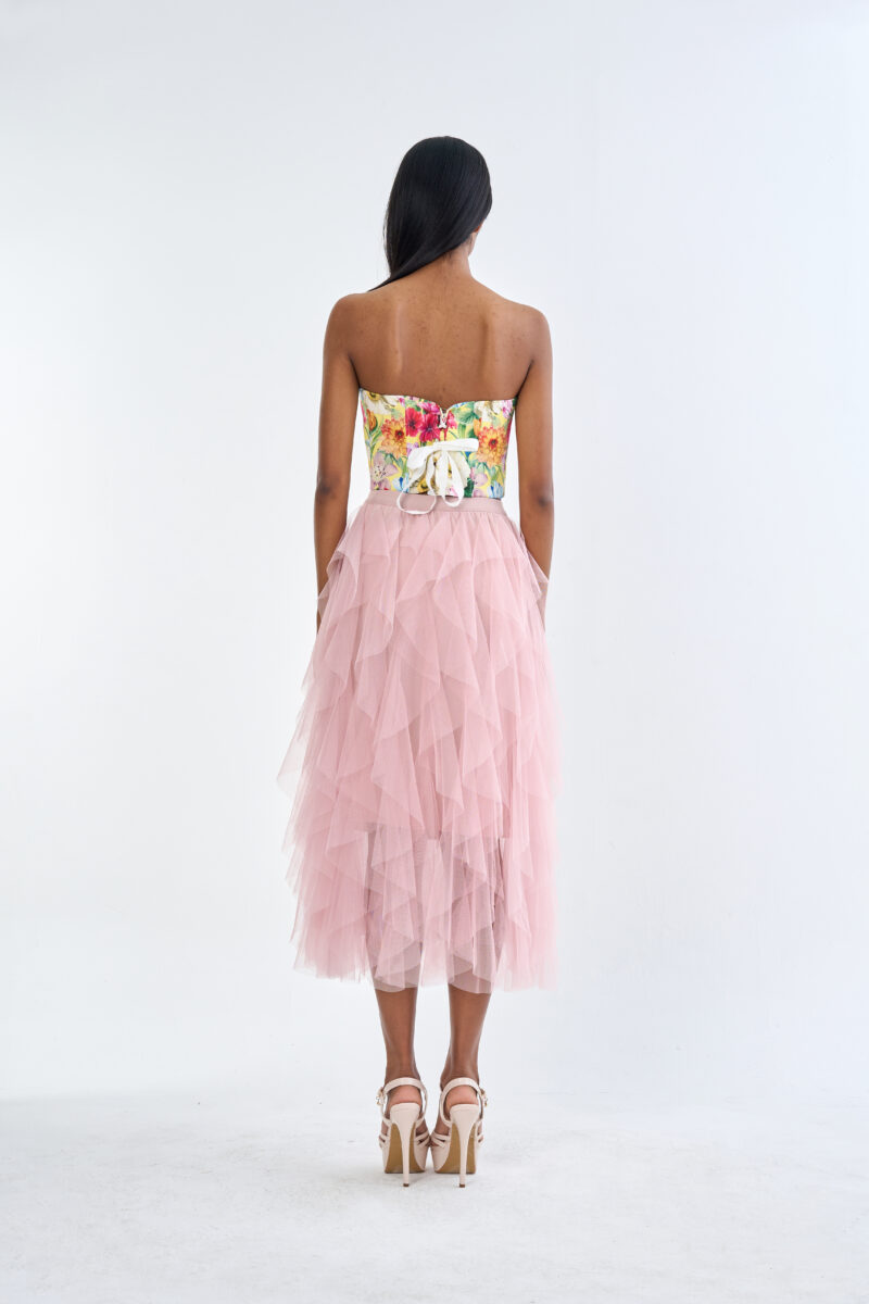 Secret Garden Floral Corset Top with Pink Romance Layered Tulle Skirt