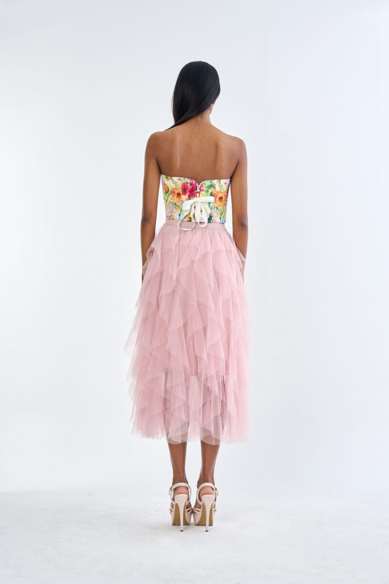 Secret Garden Floral Corset Top with Pink Romance Layered Tulle Skirt