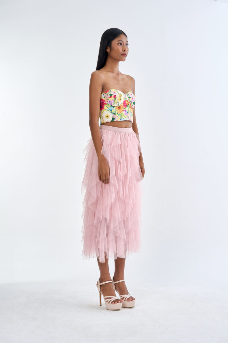 Secret Garden Floral Corset Top with Pink Romance Layered Tulle Skirt
