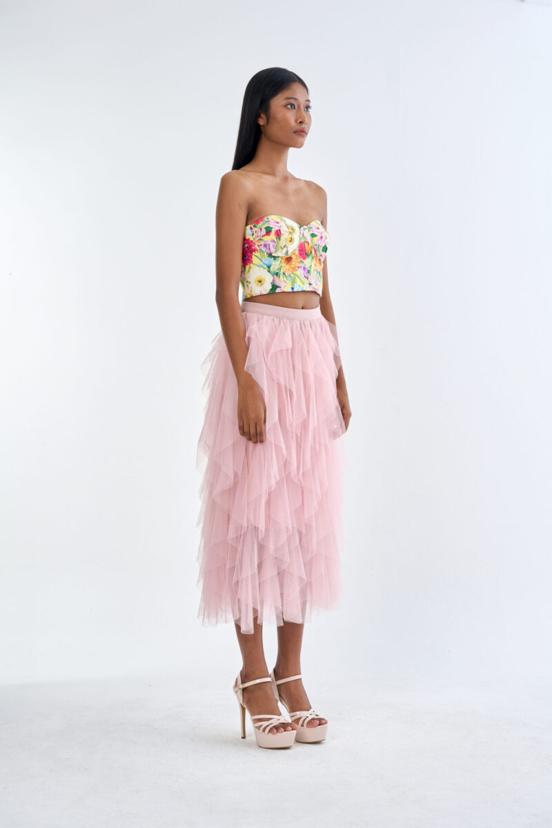 Secret Garden Floral Corset Top with Pink Romance Layered Tulle Skirt