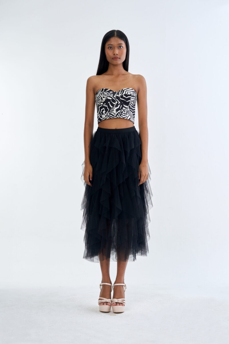 Wild Instinct﻿ Abstract Zebra Corset Top with Black Swan Layered Tulle Skirt