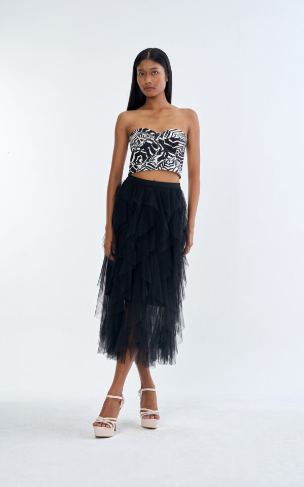 Wild Instinct﻿ Abstract Zebra Corset Top with Black Swan Layered Tulle Skirt