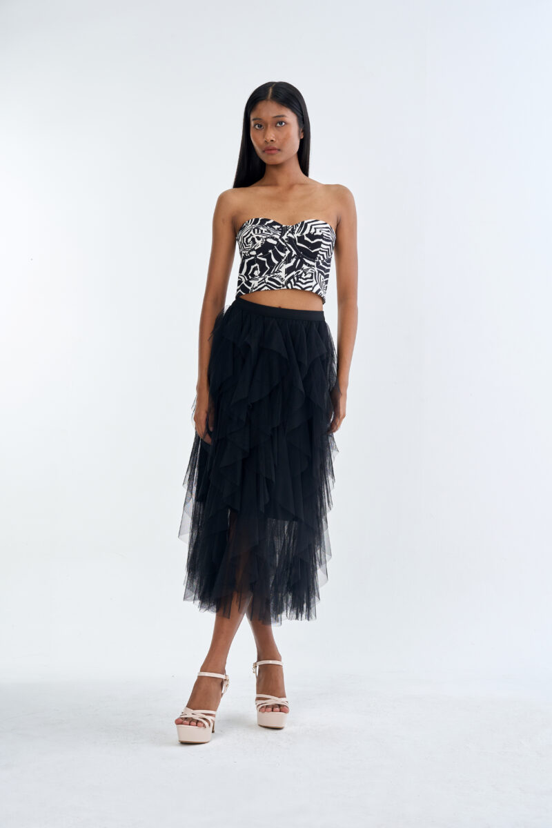 Wild Instinct﻿ Abstract Zebra Corset Top with Black Swan Layered Tulle Skirt