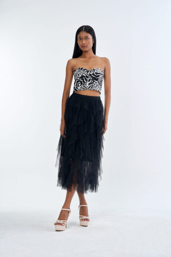 Wild Instinct﻿ Abstract Zebra Corset Top with Black Swan Layered Tulle Skirt