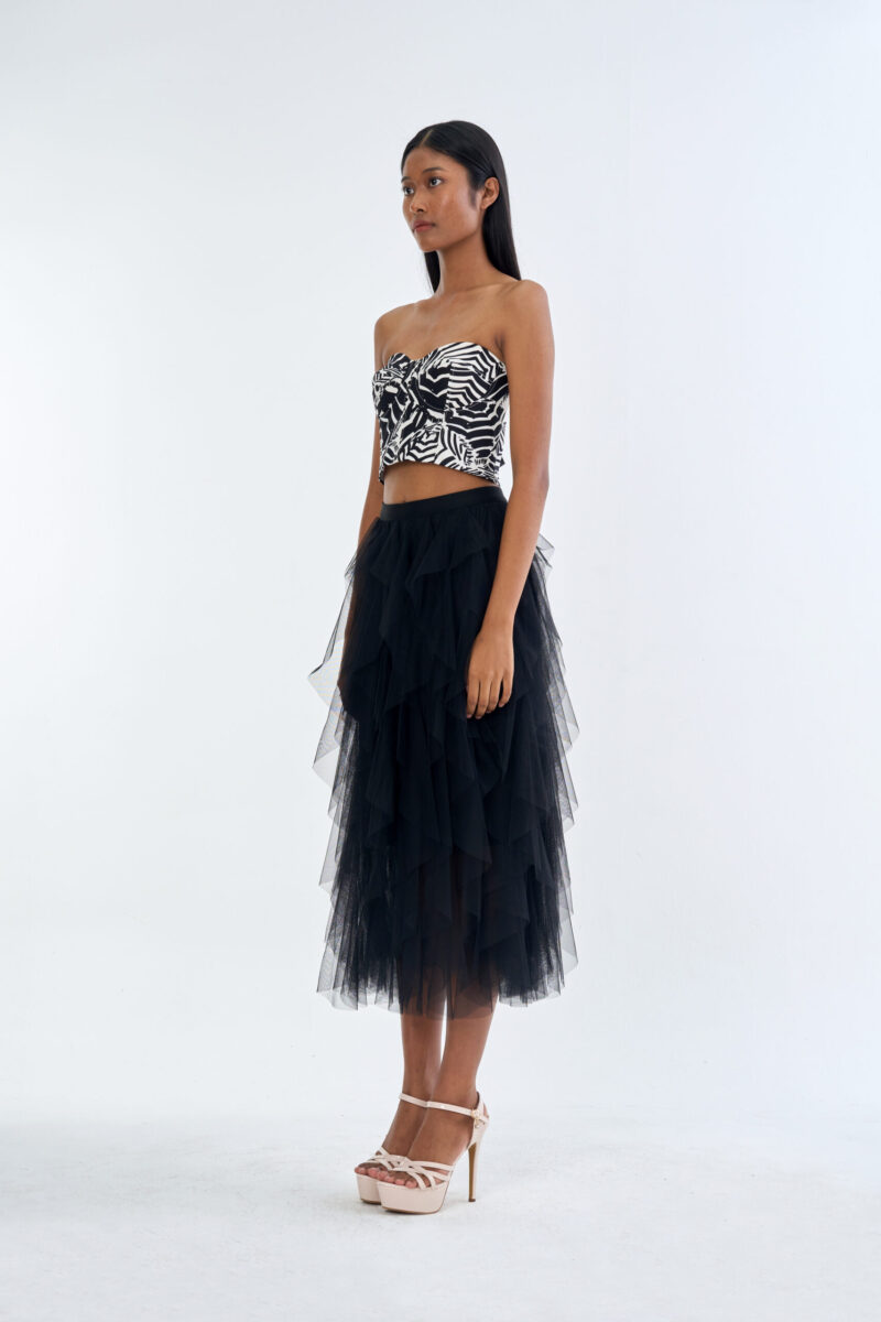 Wild Instinct﻿ Abstract Zebra Corset Top with Black Swan Layered Tulle Skirt