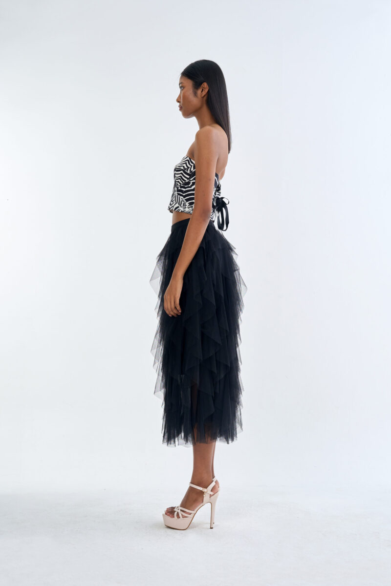 Wild Instinct﻿ Abstract Zebra Corset Top with Black Swan Layered Tulle Skirt