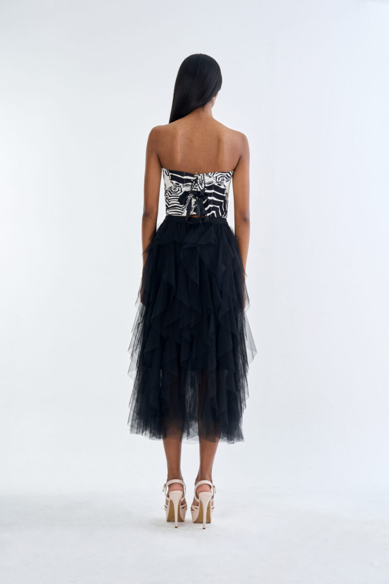 Wild Instinct﻿ Abstract Zebra Corset Top with Black Swan Layered Tulle Skirt