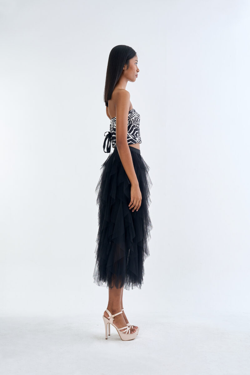 Wild Instinct﻿ Abstract Zebra Corset Top with Black Swan Layered Tulle Skirt