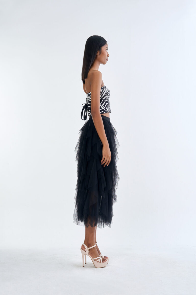 Wild Instinct﻿ Abstract Zebra Corset Top with Black Swan Layered Tulle Skirt