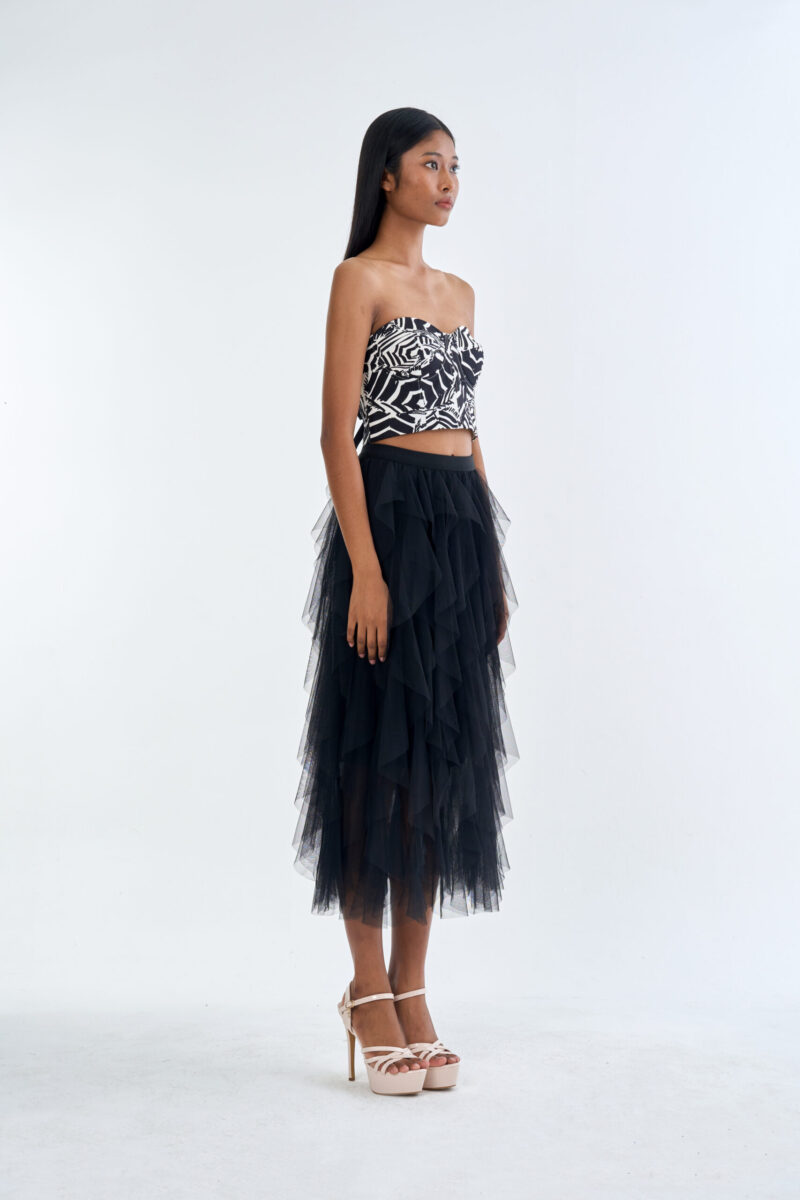 Wild Instinct﻿ Abstract Zebra Corset Top with Black Swan Layered Tulle Skirt