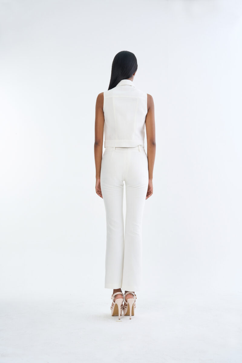 White Jacket Sleeveless with White Bootcut Pants