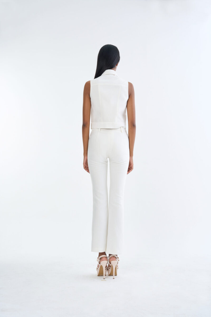 White Jacket Sleeveless with White Bootcut Pants