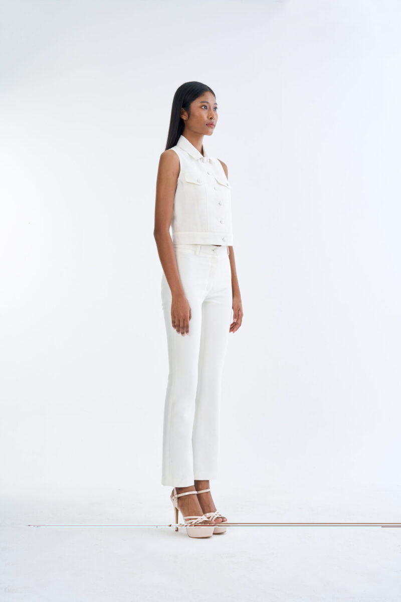White Jacket Sleeveless with White Bootcut Pants
