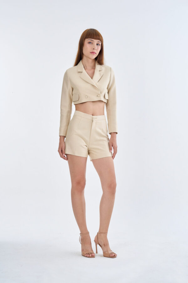 Cream Tailored Crop Suit with Short Pants