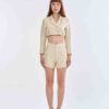 Cream Tailored Crop Suit with Short Pants