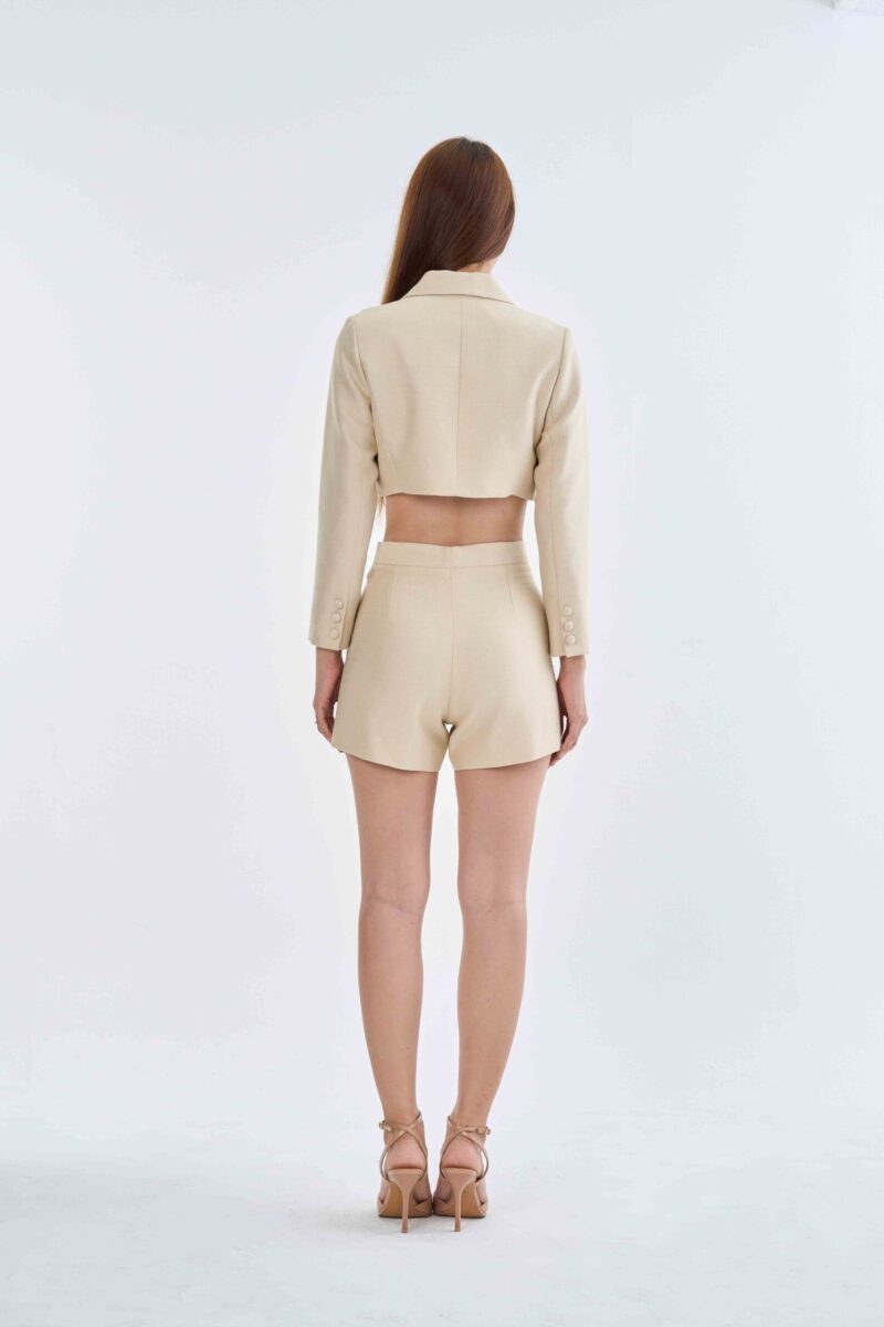 Cream Tailored Crop Suit with Short Pants