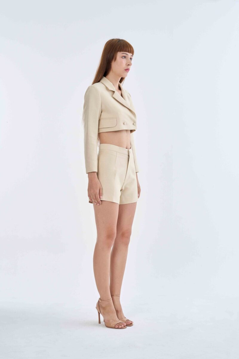 Cream Tailored Crop Suit with Short Pants