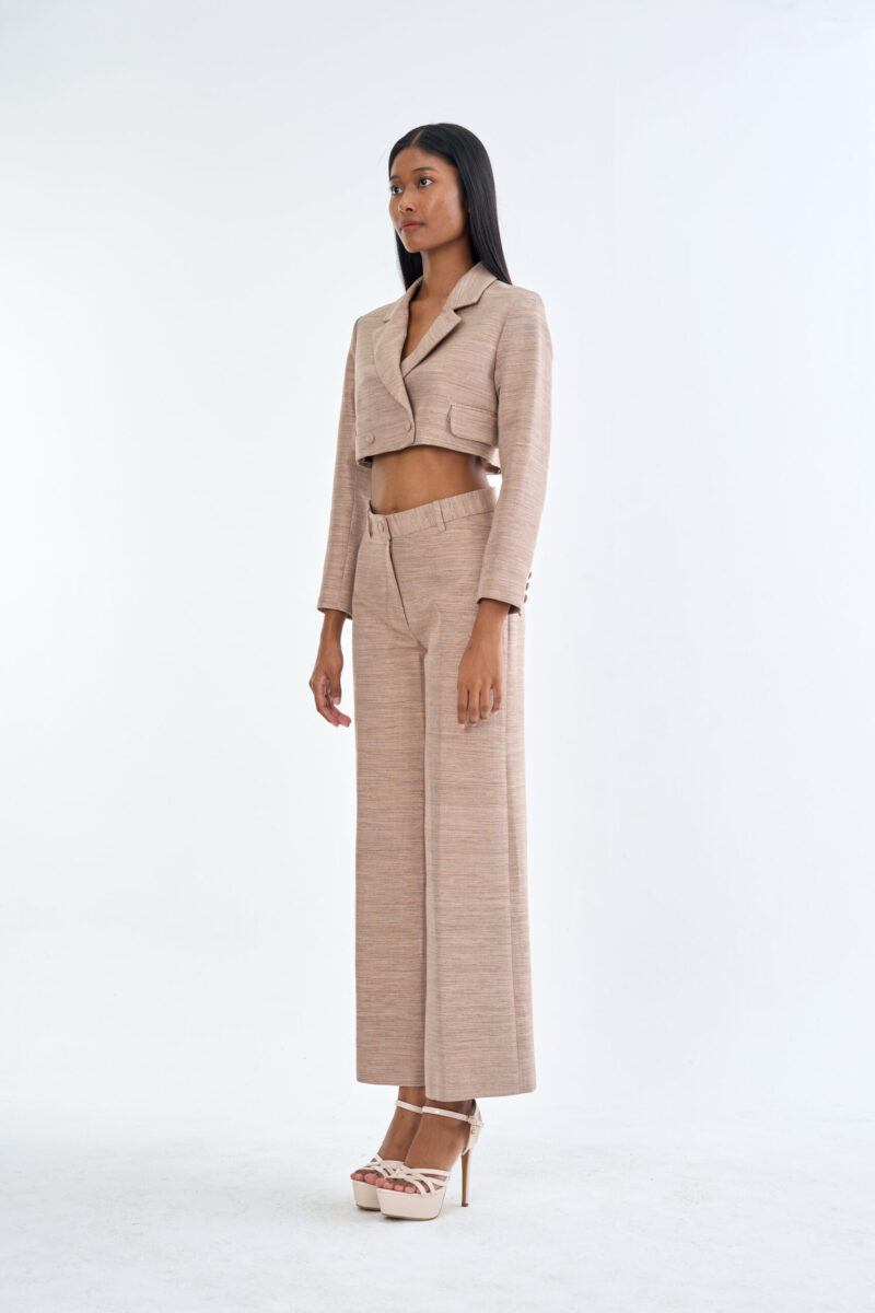 Taupe Tailored Crop Suit with Long Pants