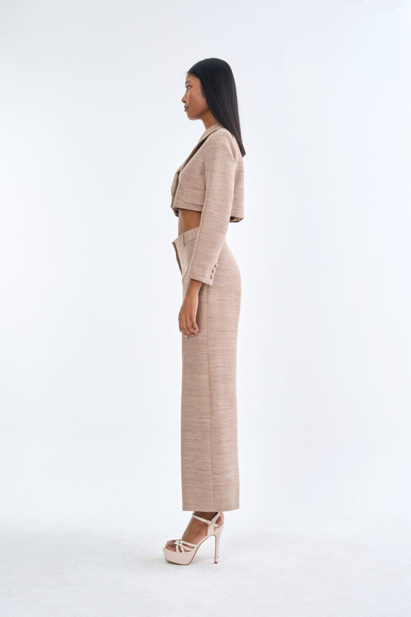 Taupe Tailored Crop Suit with Long Pants