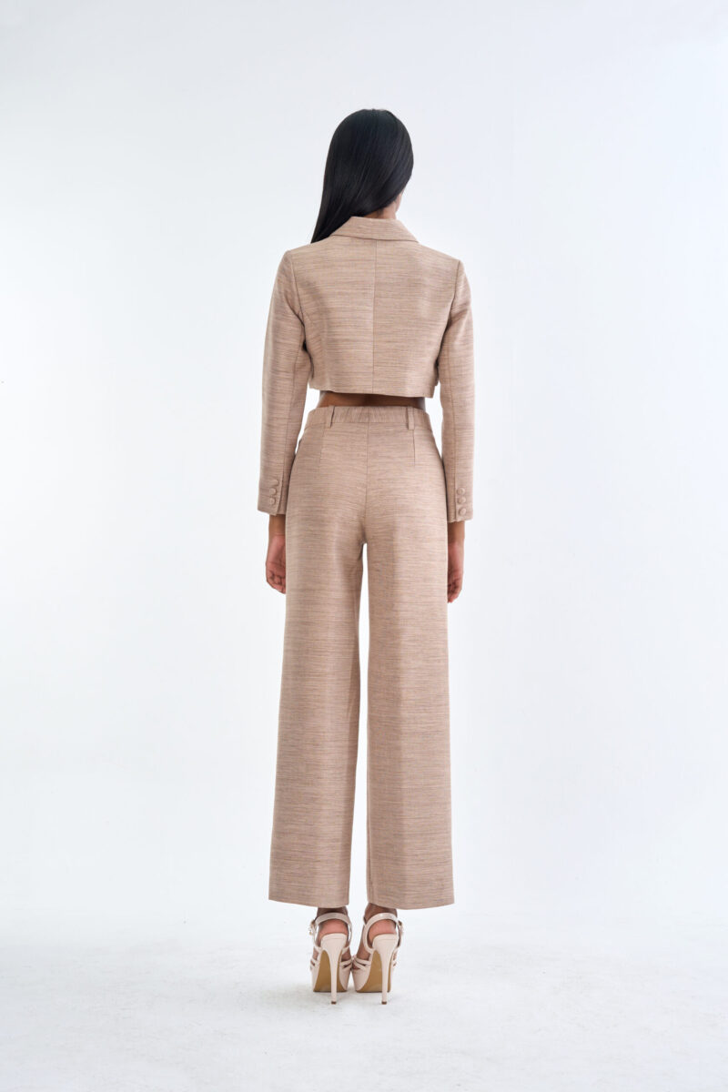 Taupe Tailored Crop Suit with Long Pants