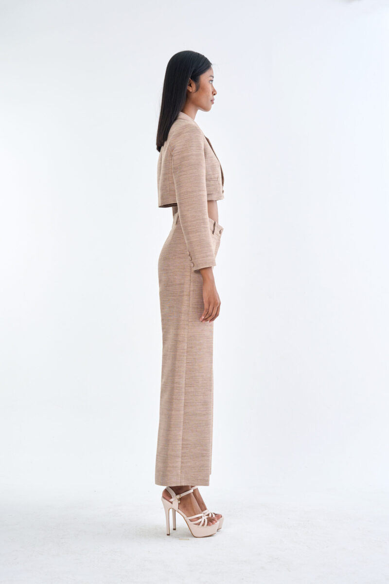 Taupe Tailored Crop Suit with Long Pants