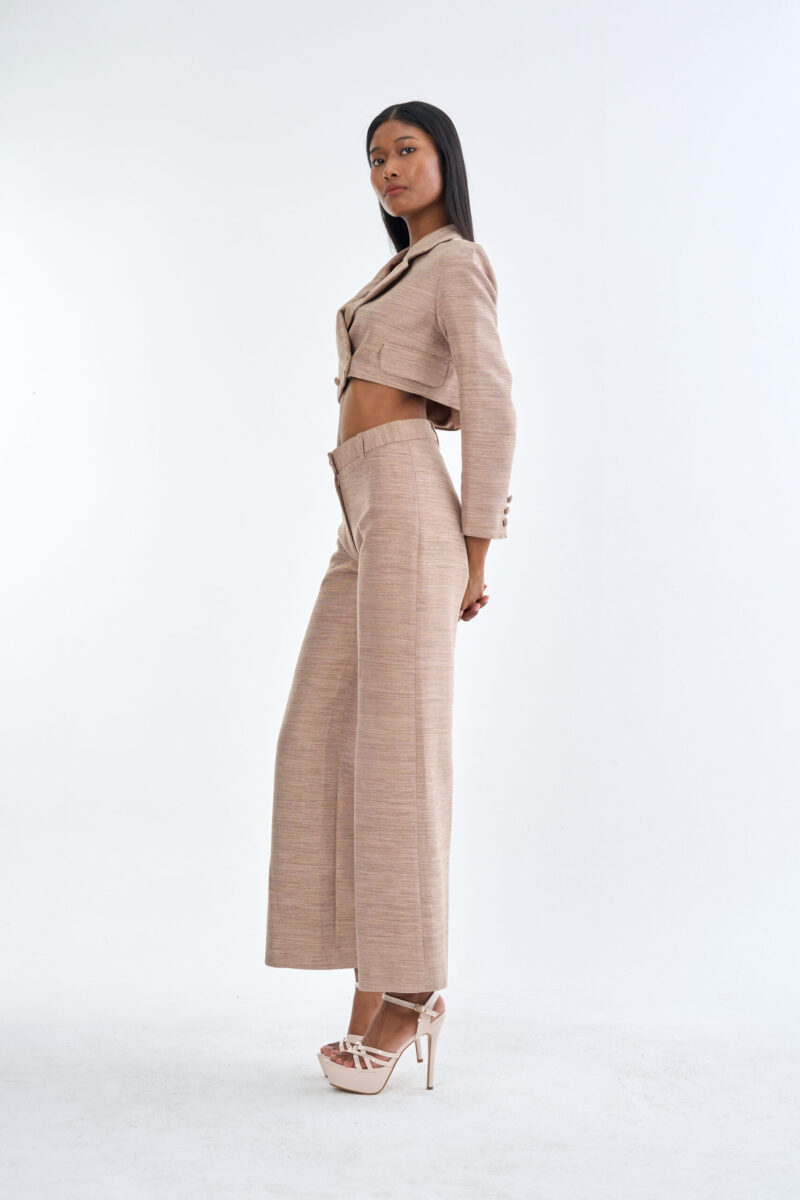 Taupe Tailored Crop Suit with Long Pants