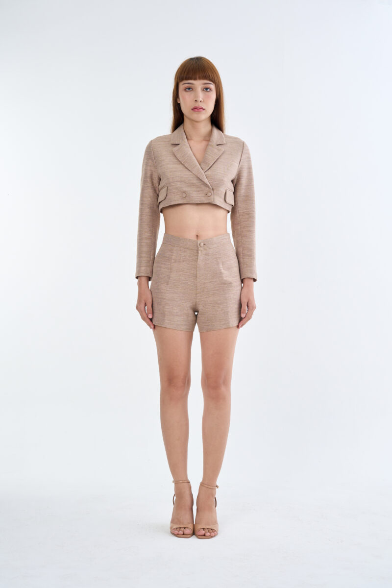 Taupe Tailored Crop Suit with Short Pants