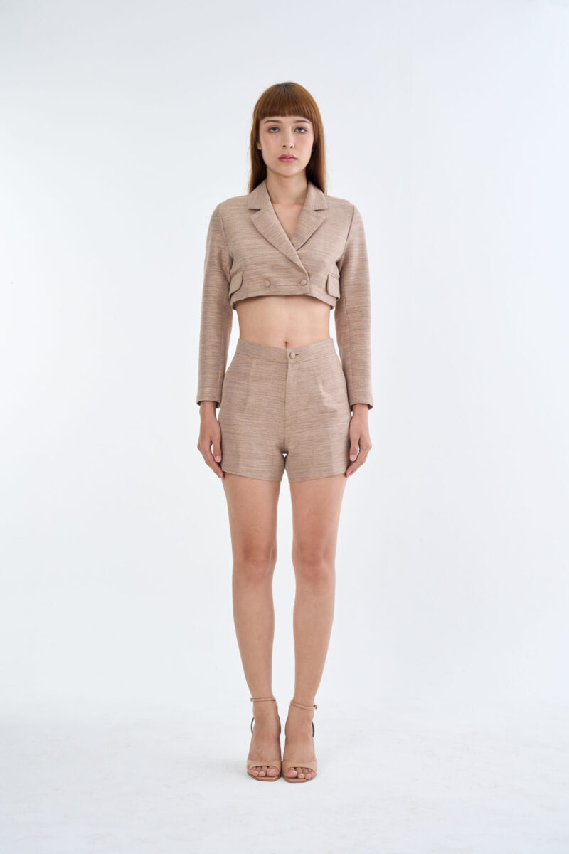 Taupe Tailored Crop Suit with Short Pants