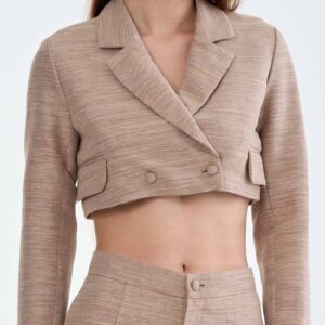 Taupe Tailored Crop Suit