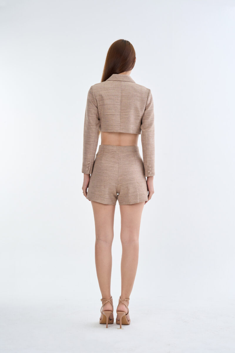 Taupe Tailored Crop Suit with Short Pants