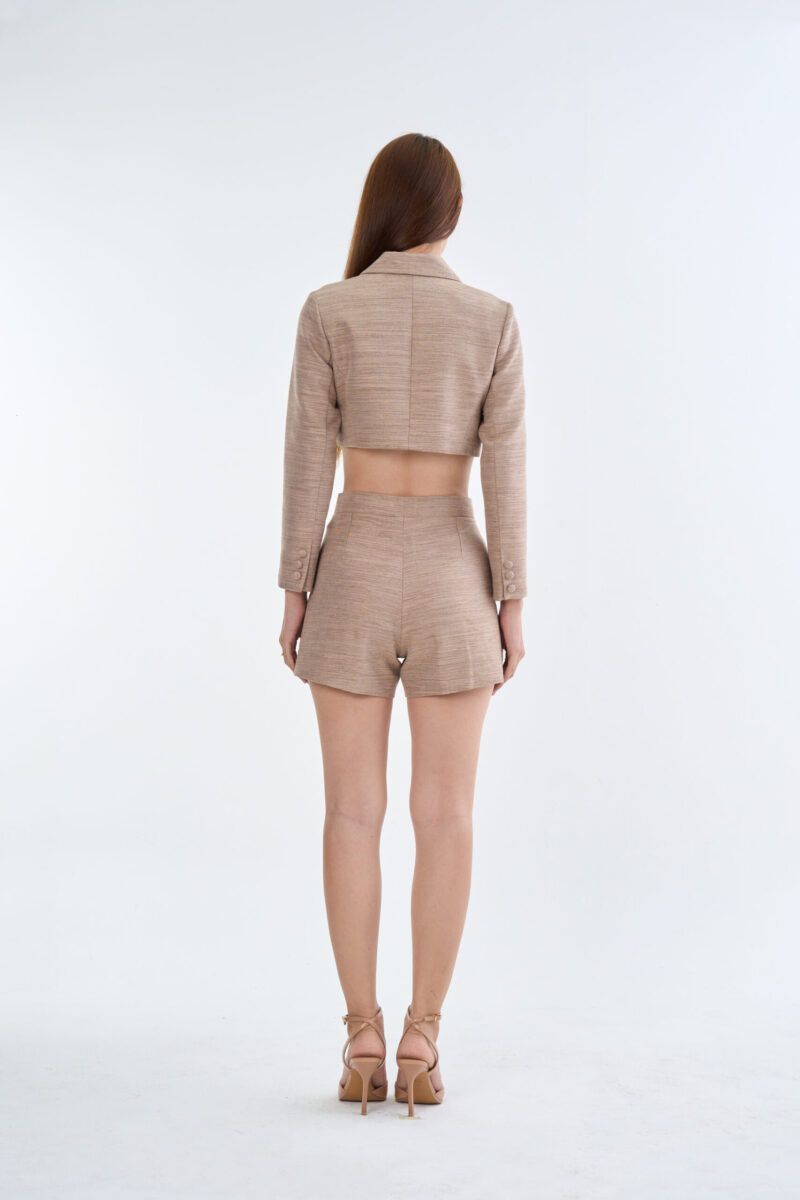 Taupe Tailored Crop Suit with Short Pants