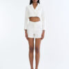 White Crop Blazer & Shorts Set - Premium Cotton Suit