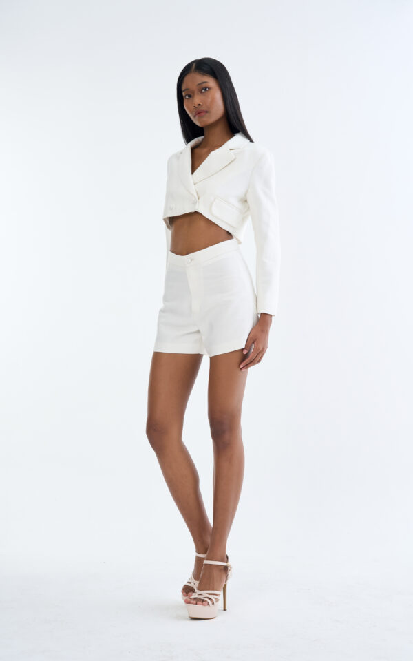 White Tailored Crop Suit with Short Pants