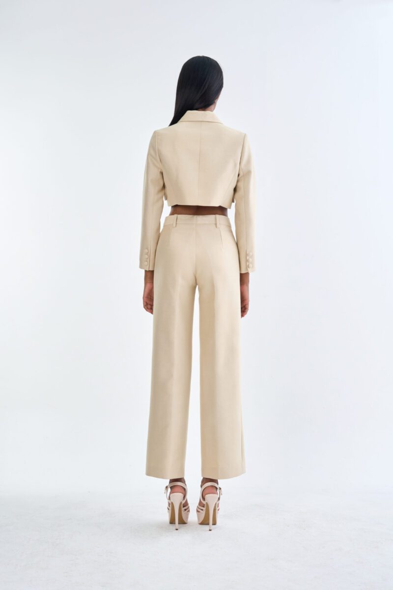 Beige Tailored Crop Suit with Long Pants