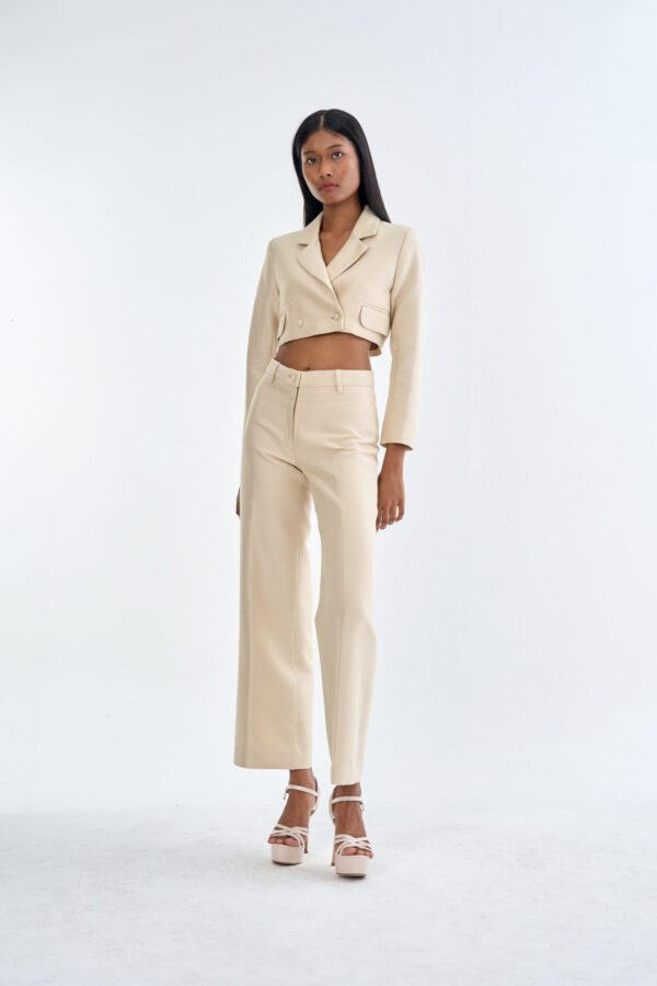 Beige Tailored Crop Suit with Long Pants