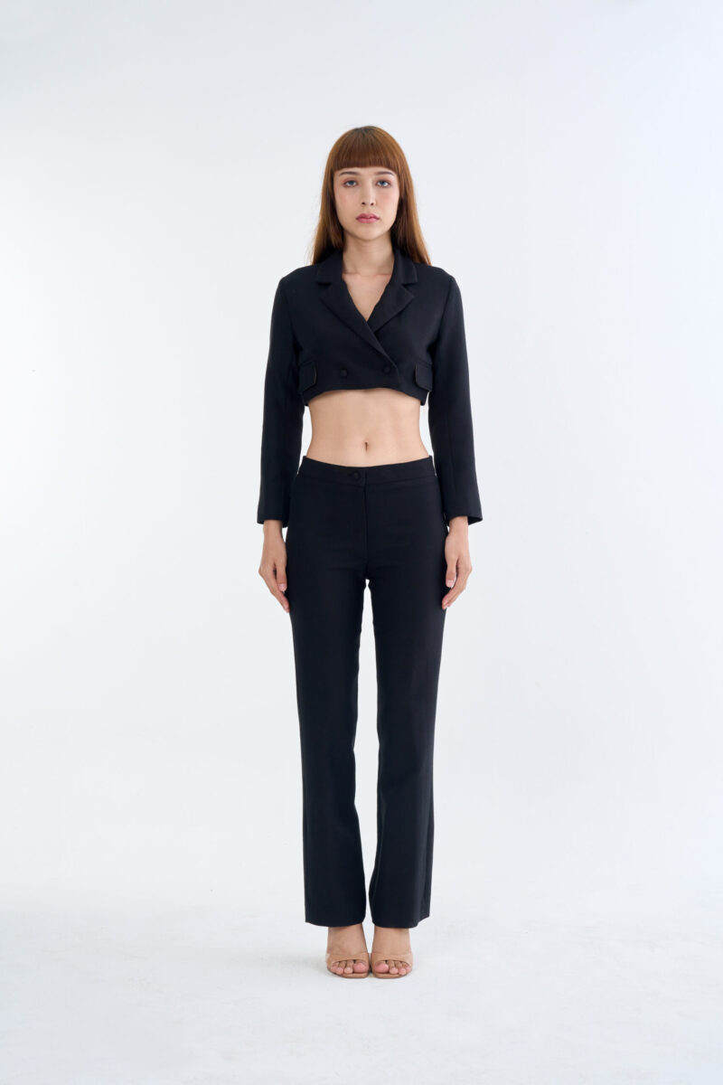 Black Tailored Crop Suit with Long Pants