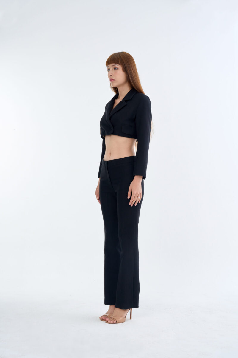 Black Tailored Crop Suit with Long Pants