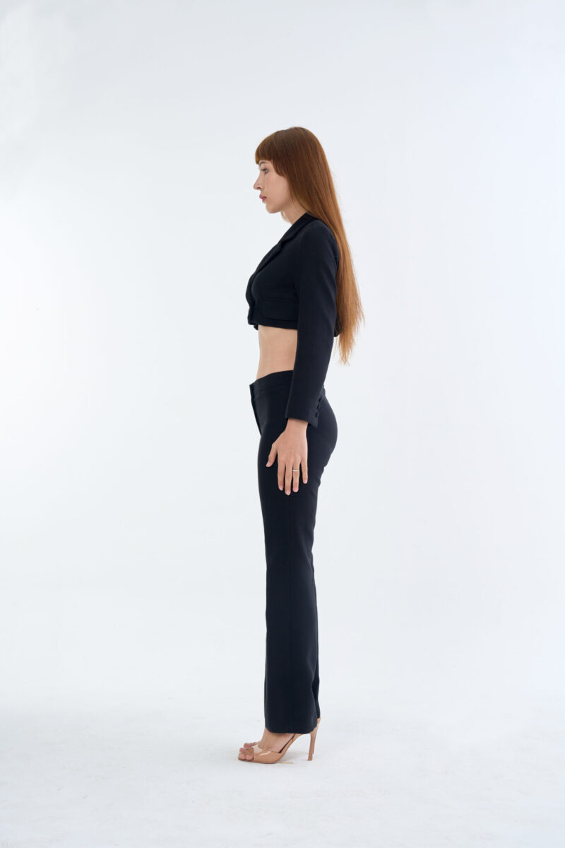 Black Tailored Crop Suit with Long Pants