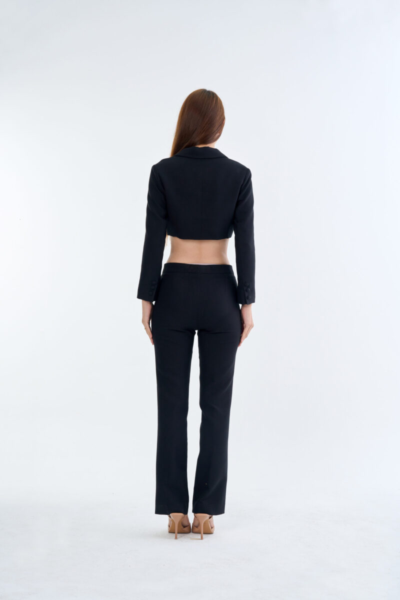Black Tailored Crop Suit with Long Pants