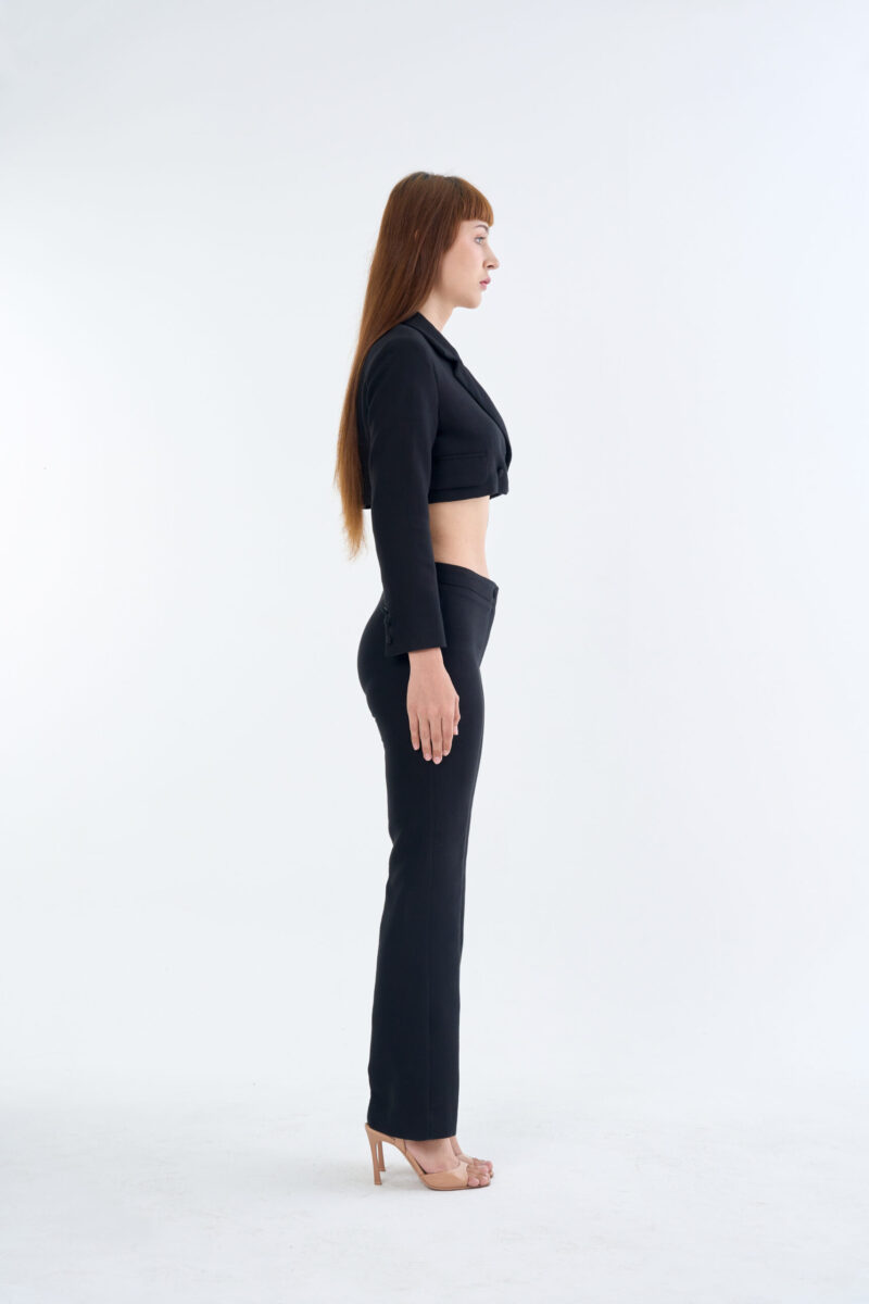 Black Tailored Crop Suit with Long Pants