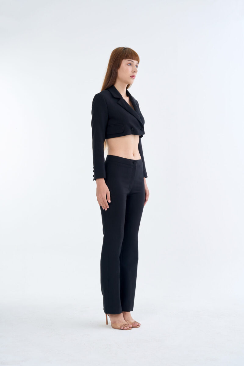 Black Tailored Crop Suit with Long Pants