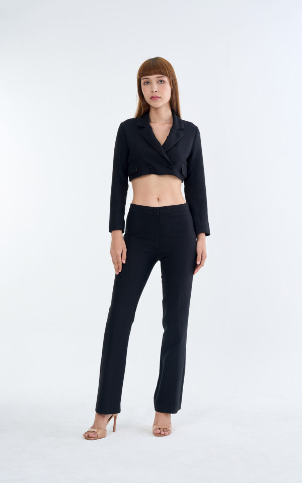 Black Tailored Crop Suit with Long Pants